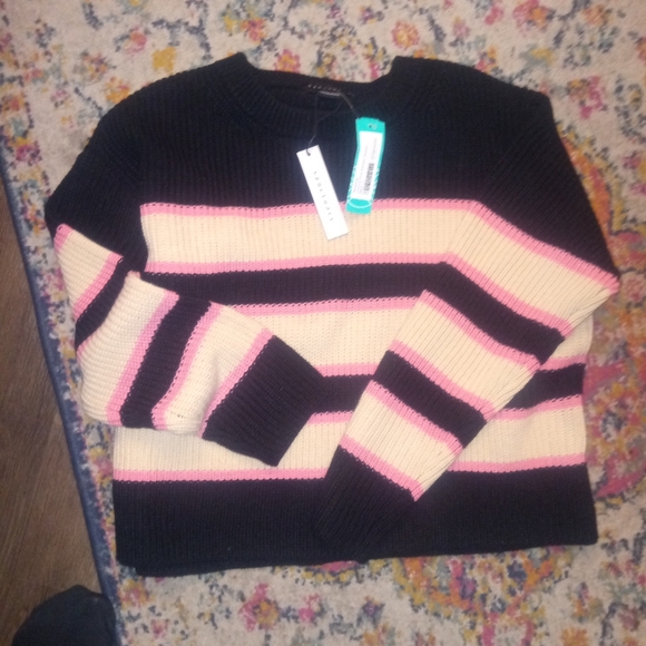 NWT sanctuary striped pink and black sweater pullover knit - Picture 2 of 3